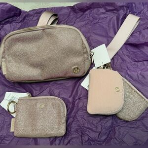 Lululemon metallic glitter belt bag, wristlet and card pouch NEW W TAGS